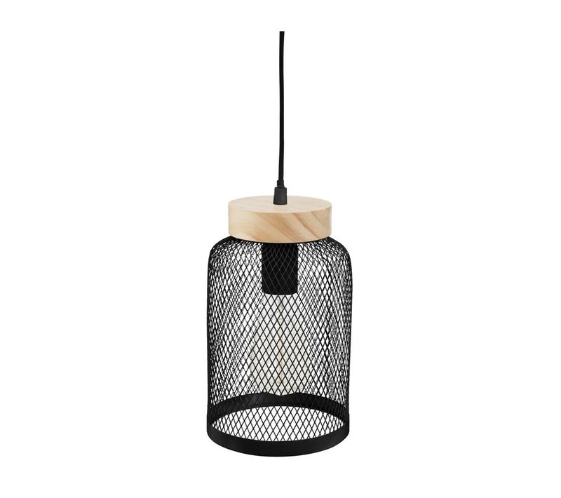 Luminaire Suspension En Bois Et Métal Noir D 15 Cm