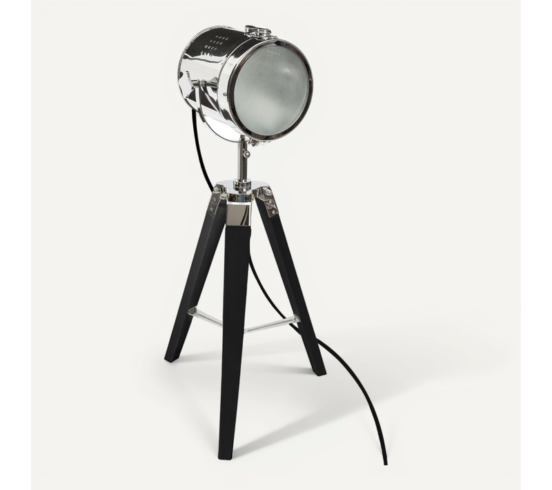 Lampe Projecteur En Métal Et Pied En Bois Brossé Noir H 68 Cm