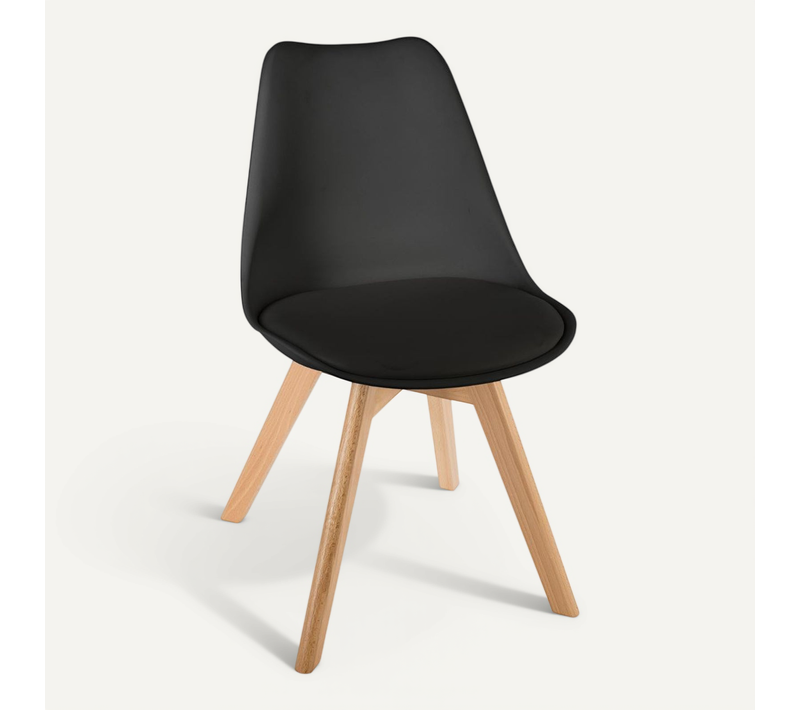 Chaise De Table Assise Noir Et Pieds En Bois De Hêtre