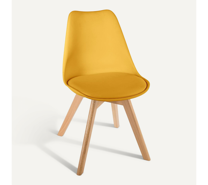 Chaise De Table Assise Jaune Et Pieds En Bois De Hêtre