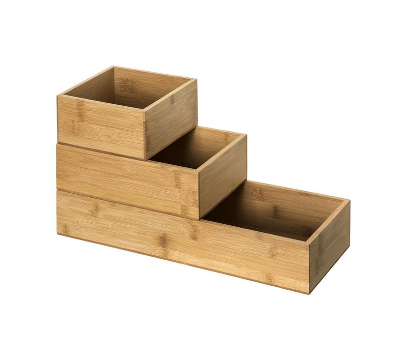 Organiseur De Cuisine 3 Rangements Superposables Et Coulissants En Bambou