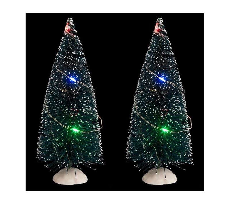 Accessoire Lumineux Pour Village De Noël Lot De 2 Sapins Vert LED Multicolore