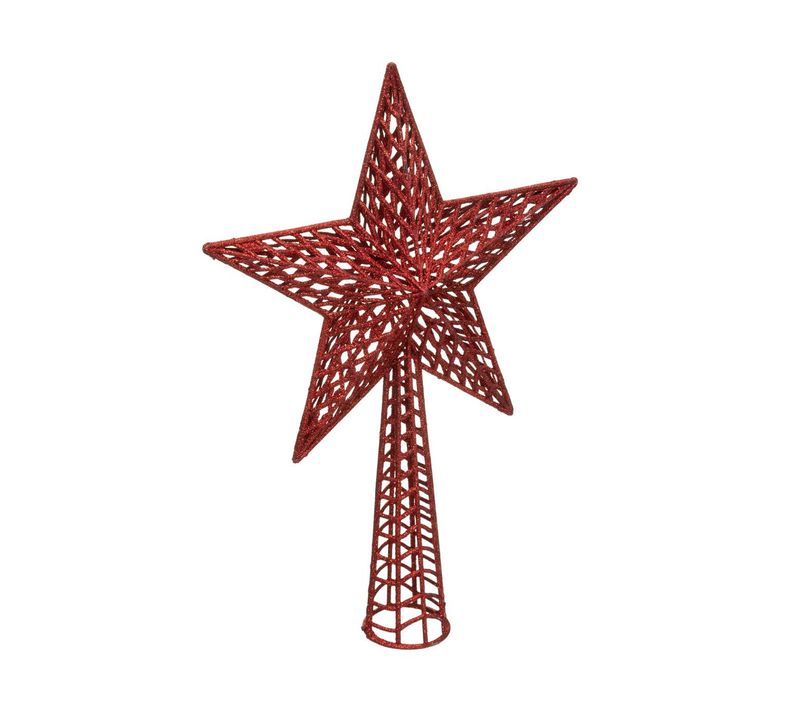 Déco Sapin De Noël Cimier Étoile Rouge Pailleté