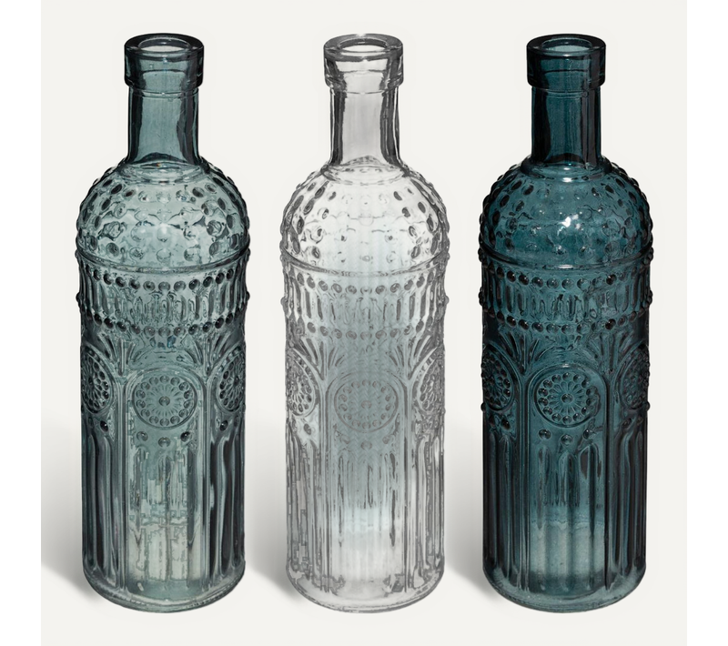 Lot De 3 Vases Bouteille En Verre Coloré H 24,5 Cm