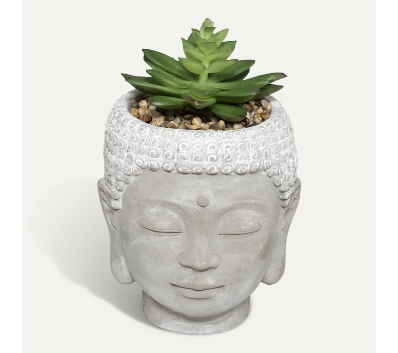 Plante Artificielle Pot Bouddha En Ciment D 13,5 X H 18 Cm