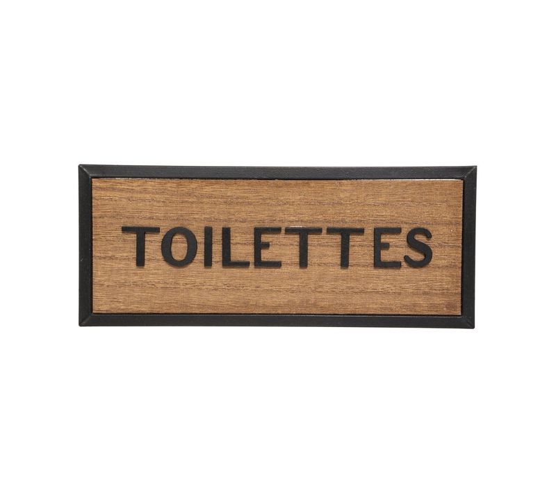 Plaque De Porte En Métal Noir Et Bois 22 X 9 Cm