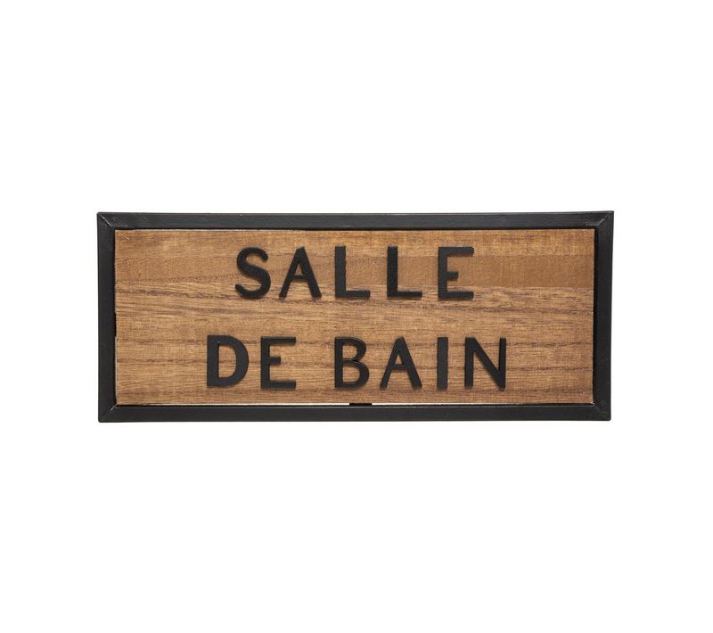 Plaque De Porte En Métal Noir Et Bois 22 X 9 Cm
