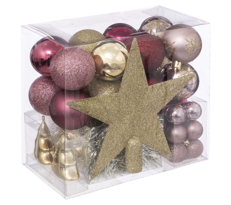 Coffrets Décoration Sapin De Noël 44 Pièces - Rose Et Doré