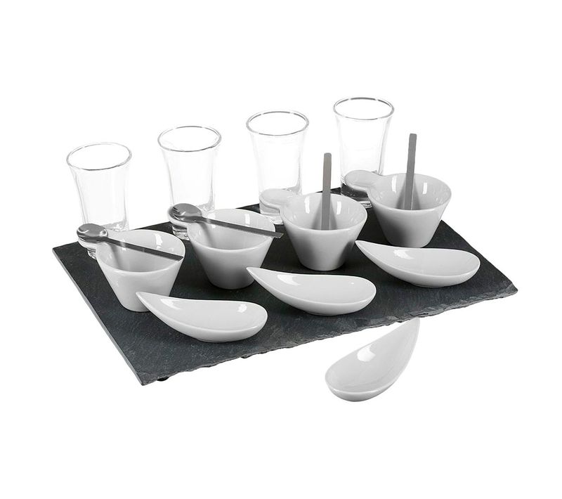 Set Apéritif 17 Pièces 1 Plateau 4 Verrines 4 Coupelles 4 Ramequins 4 Cuillères