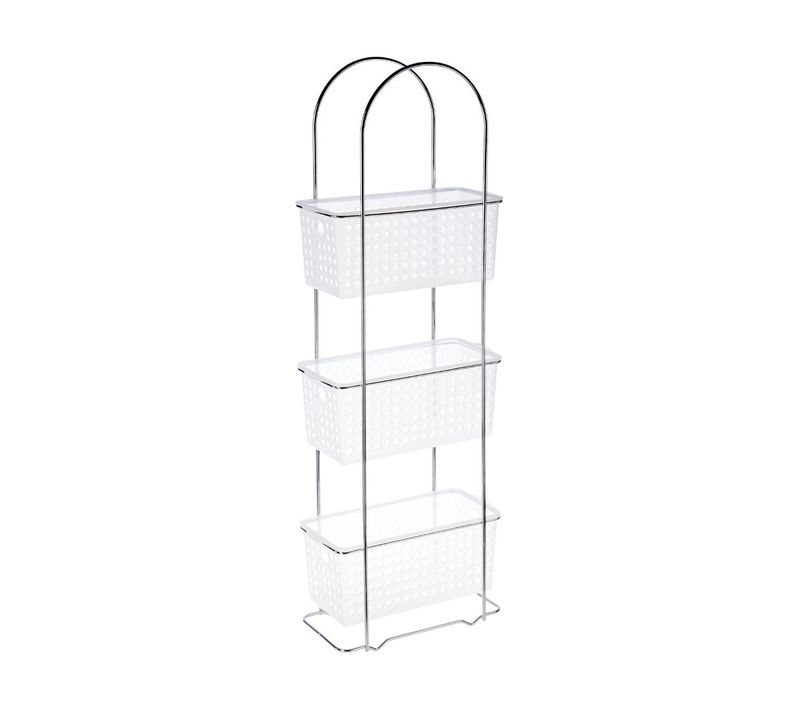 Étagère 3 Niveaux En Acier Chromé Avec 3 Grands Paniers De Rangement H 85 Cm
