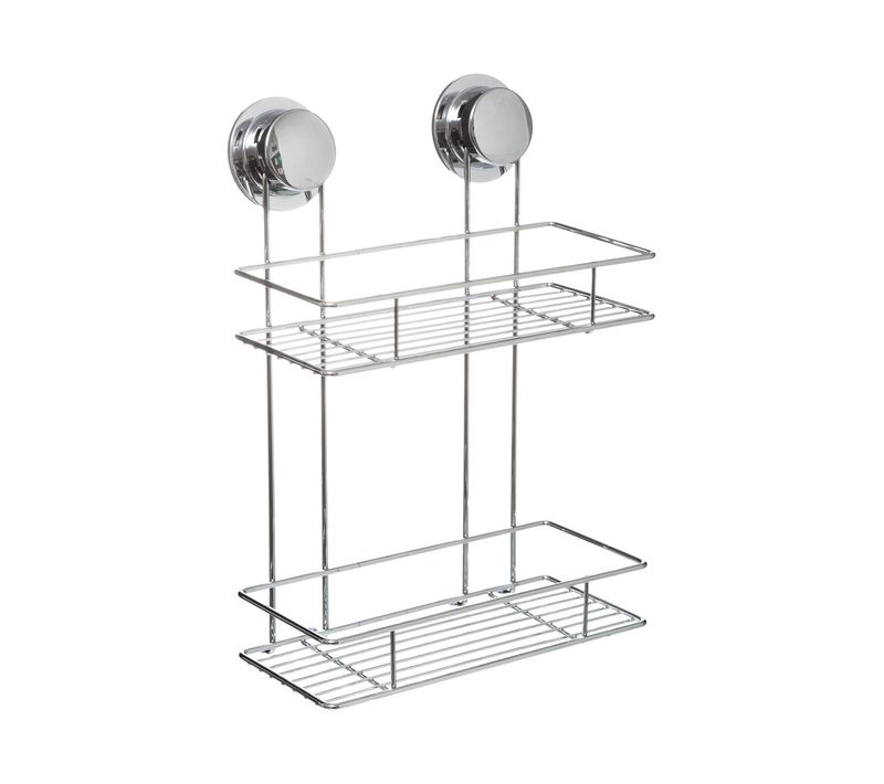Étagère De Douche 2 Niveaux En Métal Fixation à Ventouses