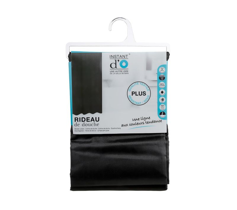 Rideau De Douche Noir 180 X 200 Anneaux Inclus