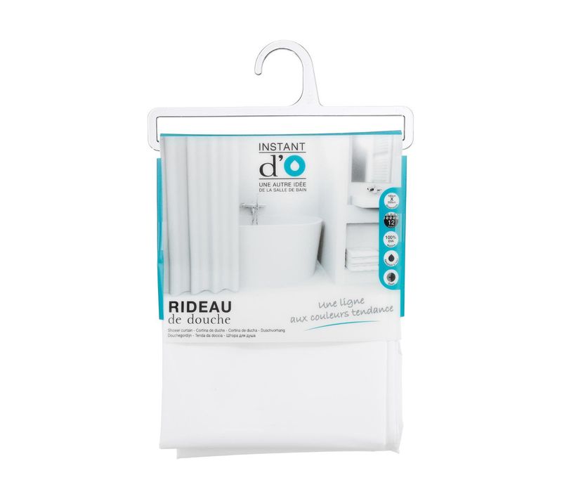 Rideau De Douche Blanc 180 X 200 Cm Anneaux Inclus