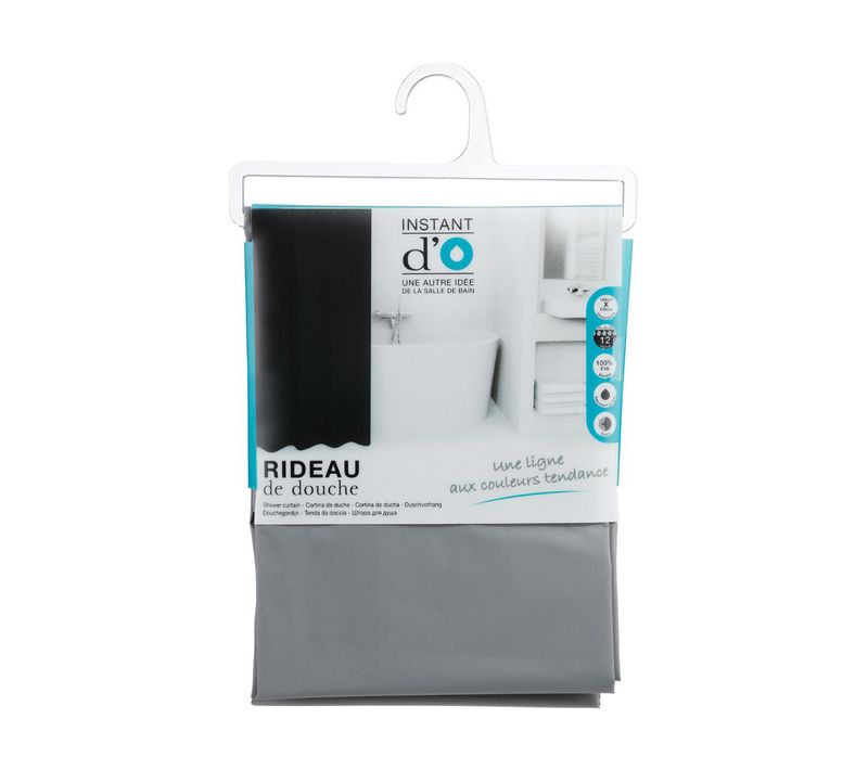 Rideau De Douche Gris 180 X 200 Cm Anneaux Inclus