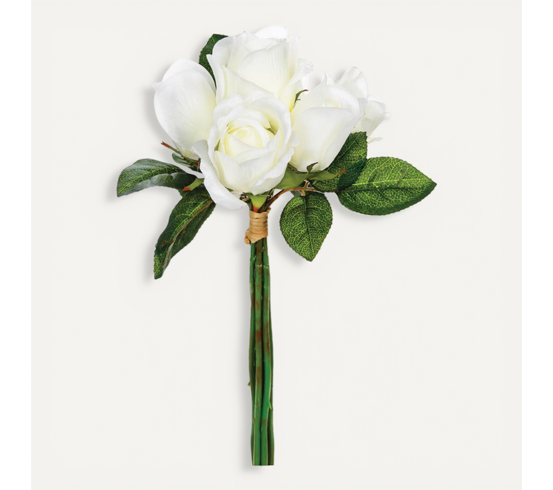 Bouquet De Fleurs Artificielles 7 Roses Blanches D. 20 X H. 30 Cm