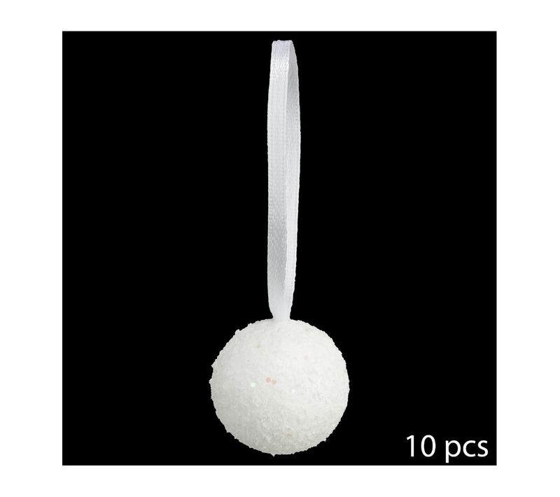 Décoration De Noël Lot De 10 Boules Blanches Pailletées D 6 Cm Sous Son Blanc Manteau