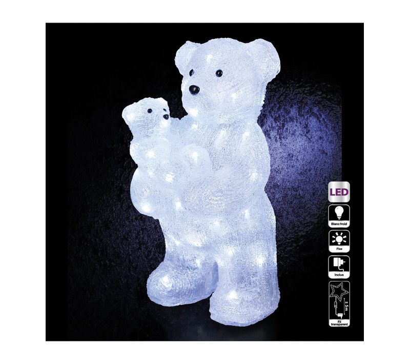 Déco Lumineuse Maman Et Bébé Ours 56 LED Blanc Froid H 44 Cm