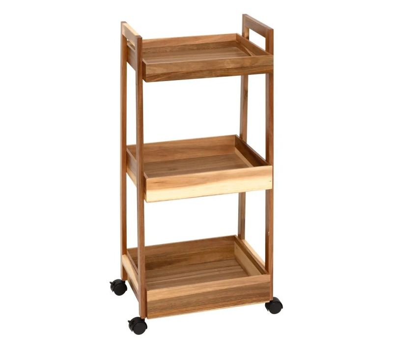 Desserte 3 Niveaux Sur Roulettes Acacia Mdf