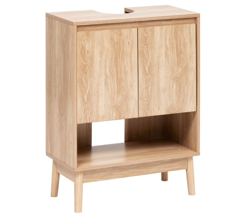 Meuble Sous Vasque 2 Portes Et 1 Niche Effet Bois Naturel Abana - Beige