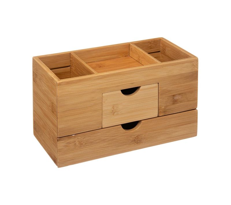 Organiseur De Salle De Bain Rangement Maquillage 2 Tiroirs En Bambou