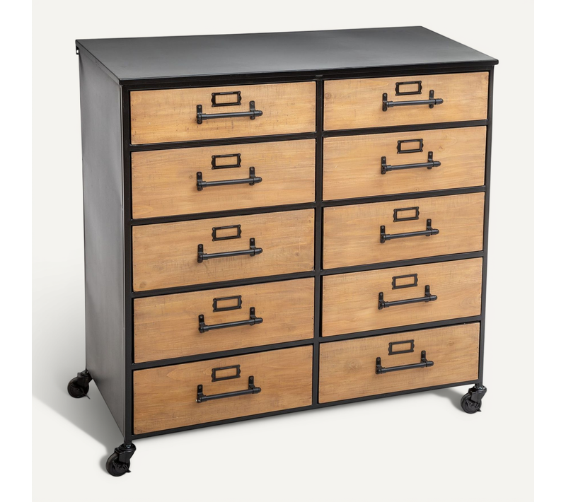 Commode à Roulettes Design Métal Baris - L. 84 X H. 86 Cm - Noir