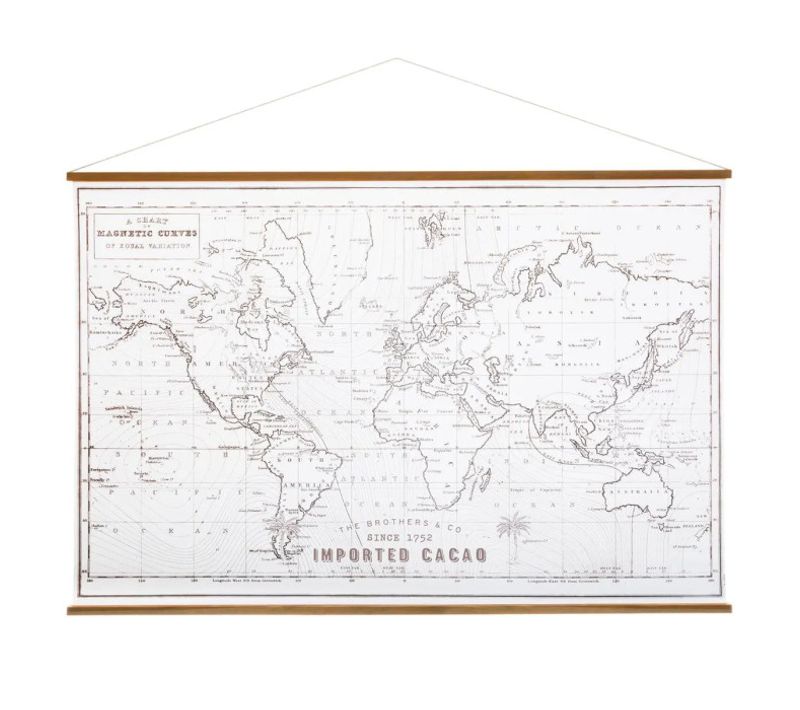 Déco Murale à Suspendre "carte Du Monde" 110cm Blanc