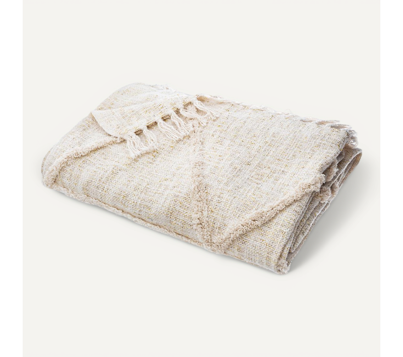 Jeté De Lit En Coton Et Lurex Beige Tufté Brillant 130 X 180 Cm