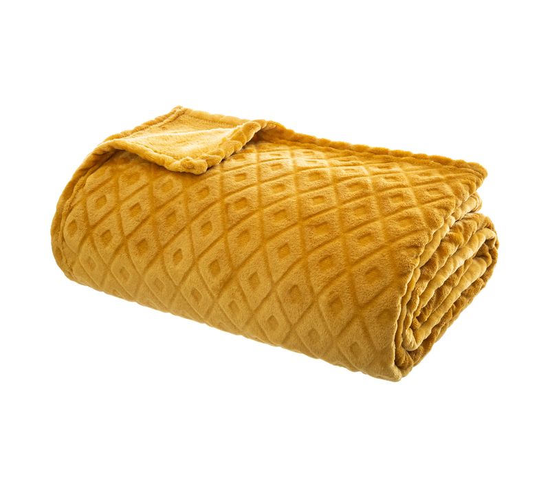 Plaid Ocre Motif Losange En Relief 180 X 230 Cm