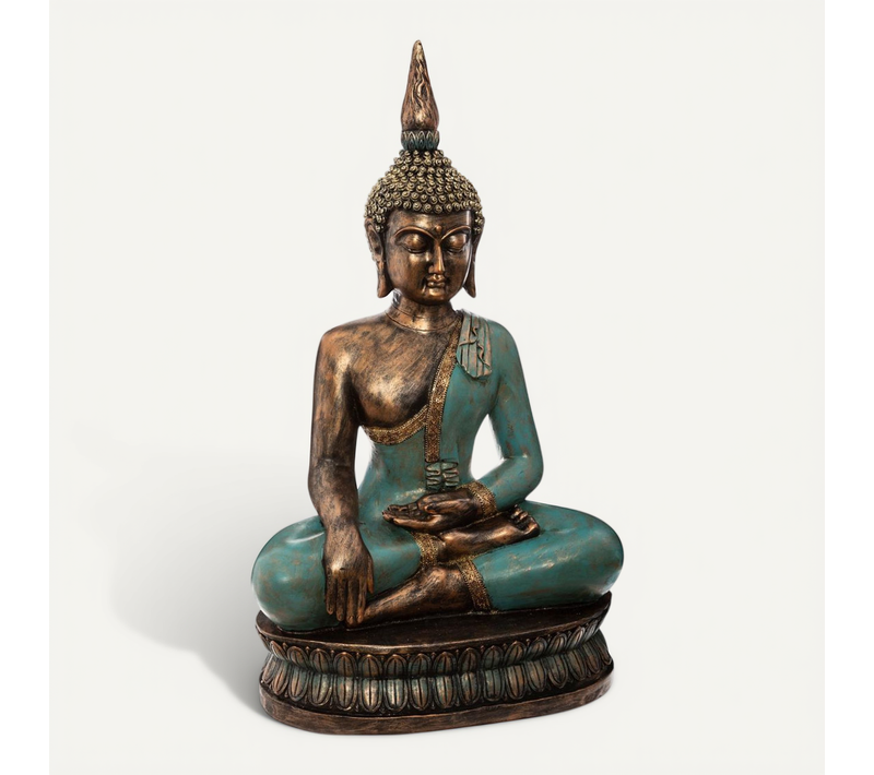Grande Statue En Résine Bouddha Assis H 72,5 Cm