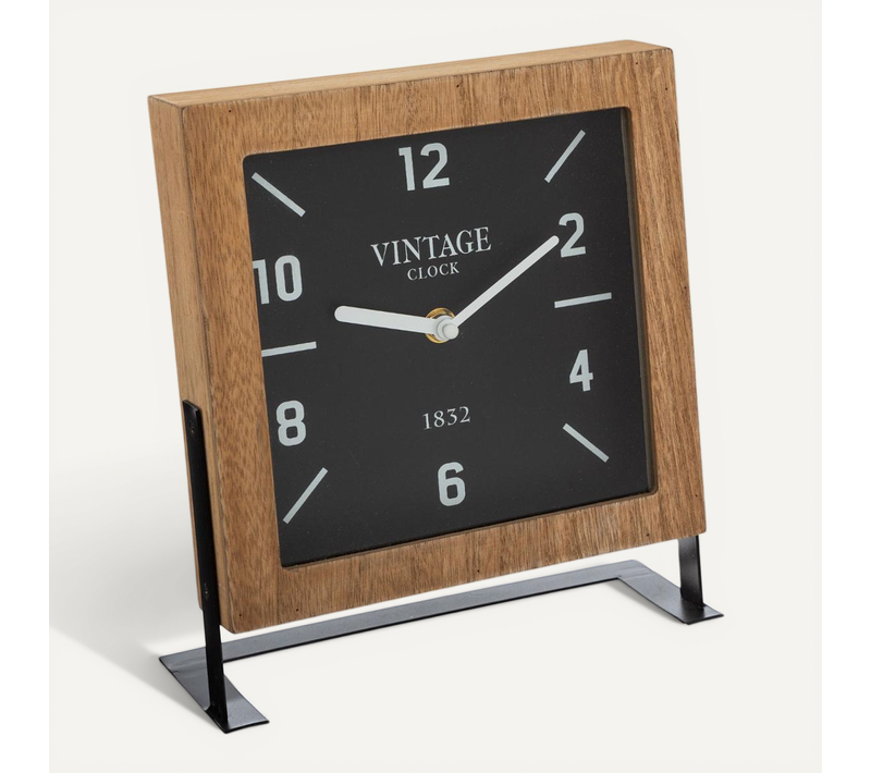 Horloge à Poser En Bois Et Support En Métal Noir H 23 Cm