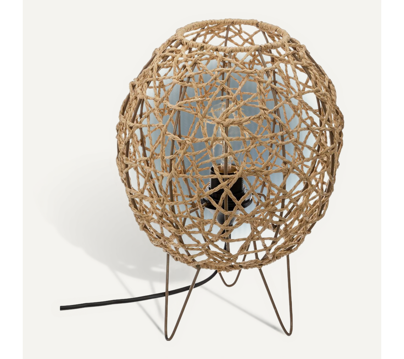 Lampe à Poser Corde Naturel Pied En Métal D 26 Cm