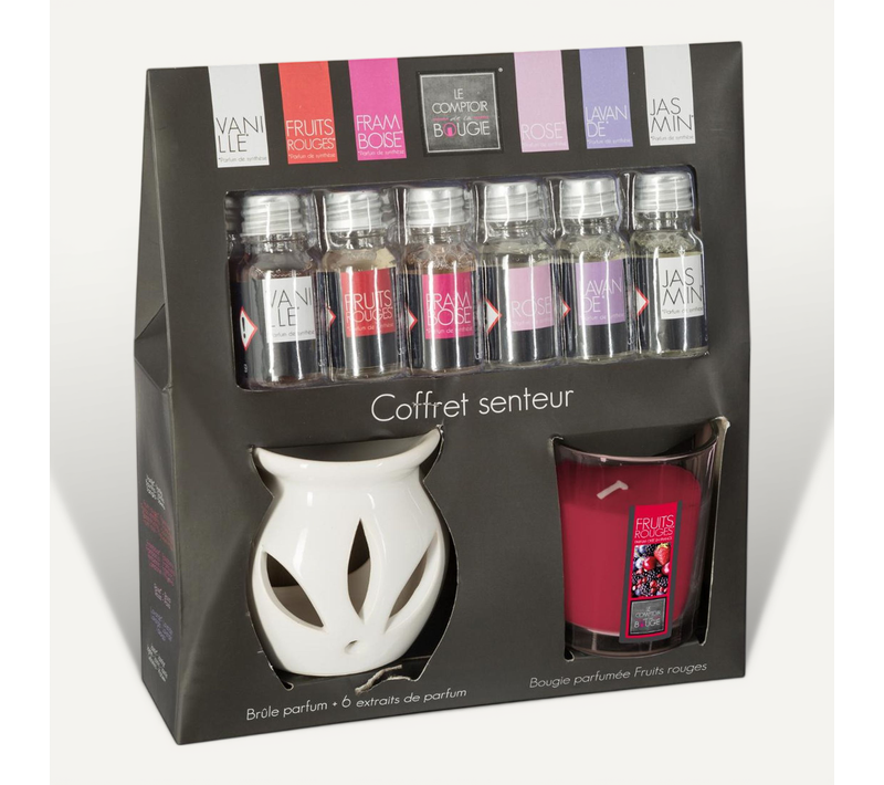 Coffret Senteur 8 Pièces 1 Brûle Parfum 6 Flacons D'huile Parfumée 1 Bougie Parfumée