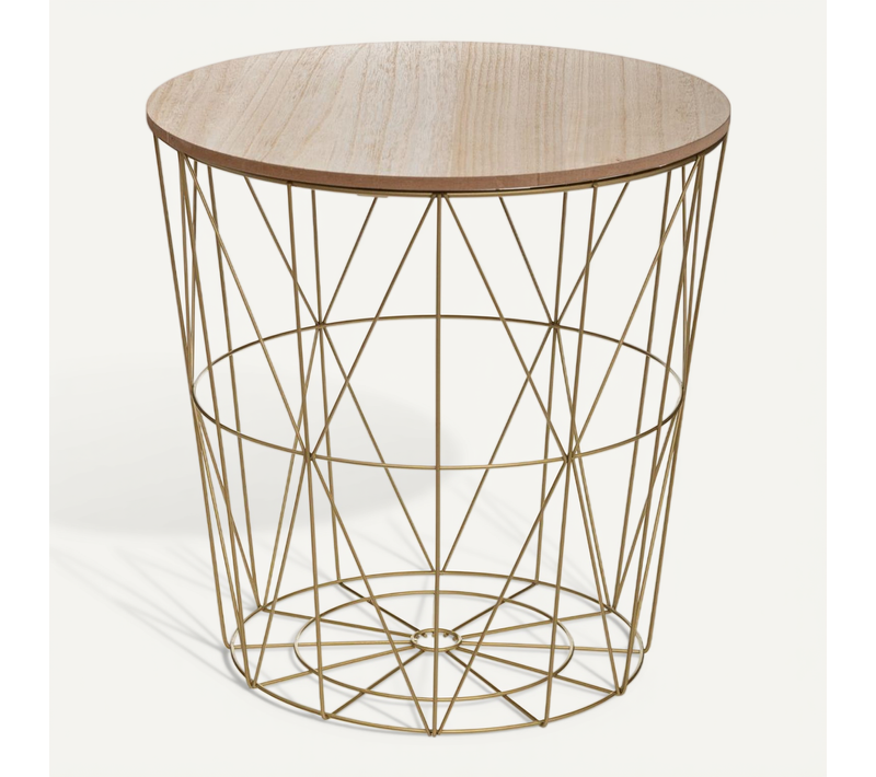 Table à Café En Métal Or Et Plateau En Bois H 41 Cm