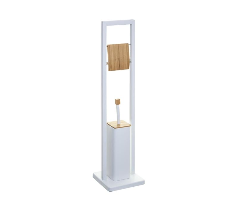 Brosse Wc Et Dérouleur Papier Toilette En Bambou Et Métal Blanc H 80 Cm