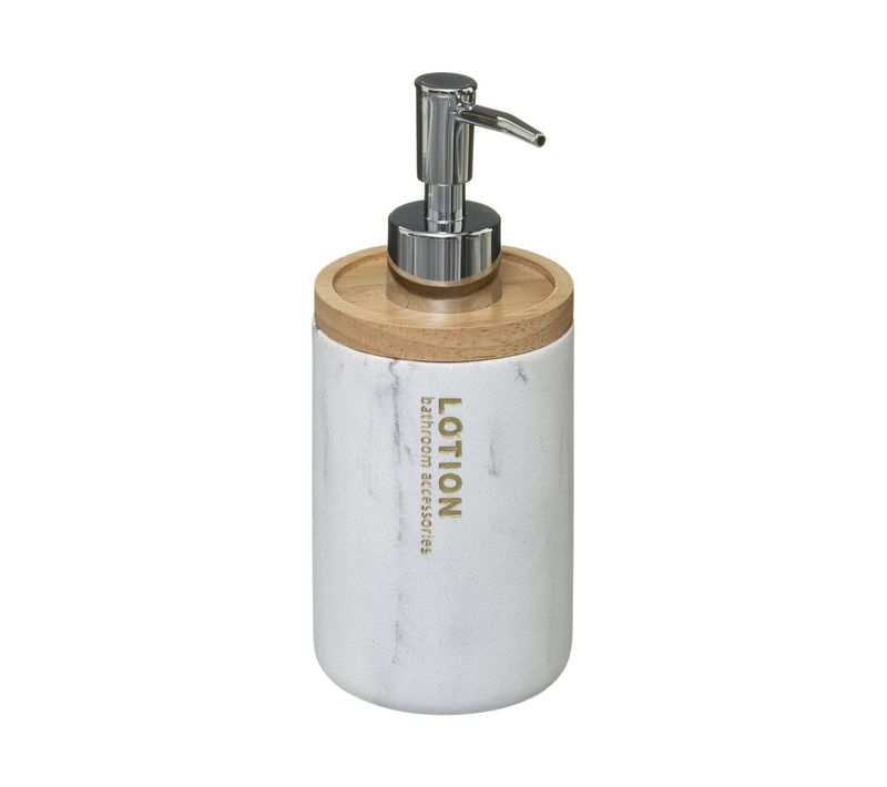 Distributeur à Savon En Résine Blanc Marbré Et Bambou 270 Ml