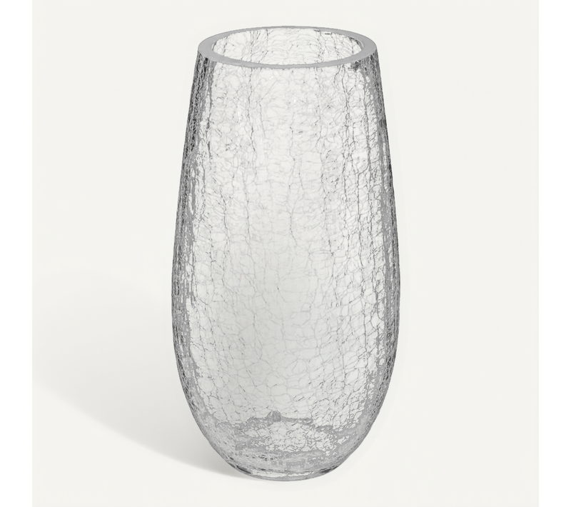 Vase Bombé En Verre Craquelé H 27 Cm