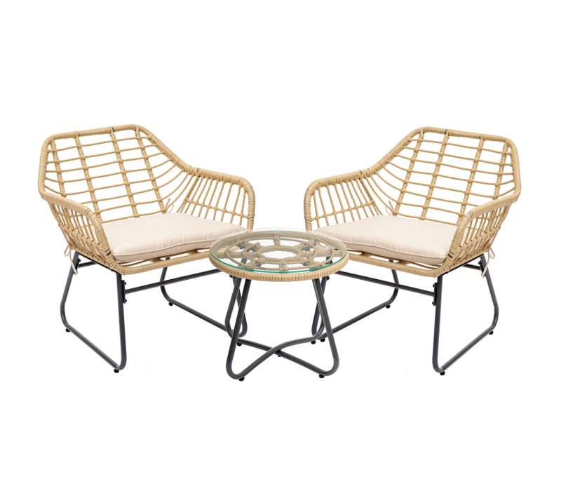 Salon De Jardin Effet Rotin Lambada - 2 Personnes - Beige