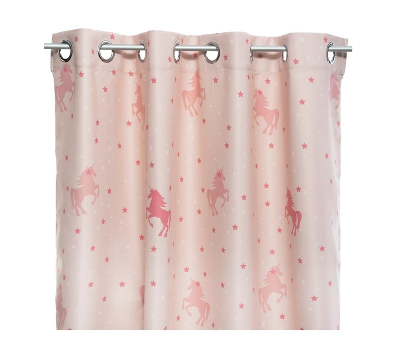 Rideau Occultant Rose Avec Licornes Phosphorescentes 140 X 250 Cm