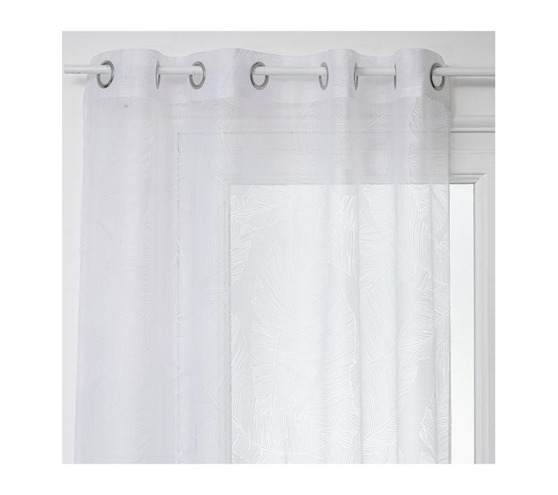 Voilage à Oeillets Blanc Motif Feuille 140 X 240 Cm
