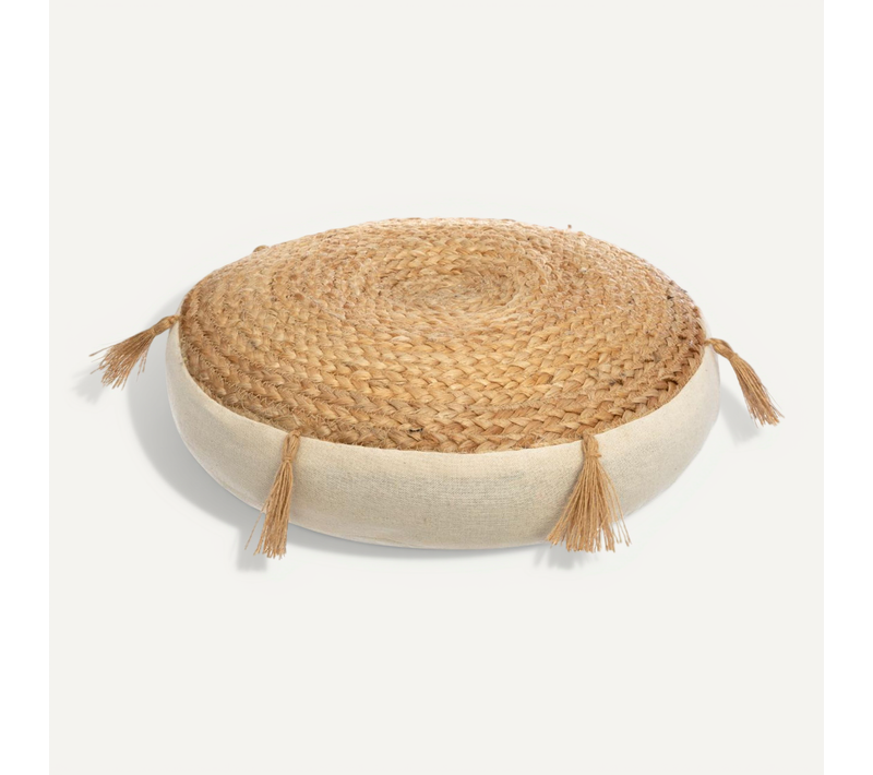 Coussin De Sol En Jute Et Coton Avec Pompons D 38 Cm