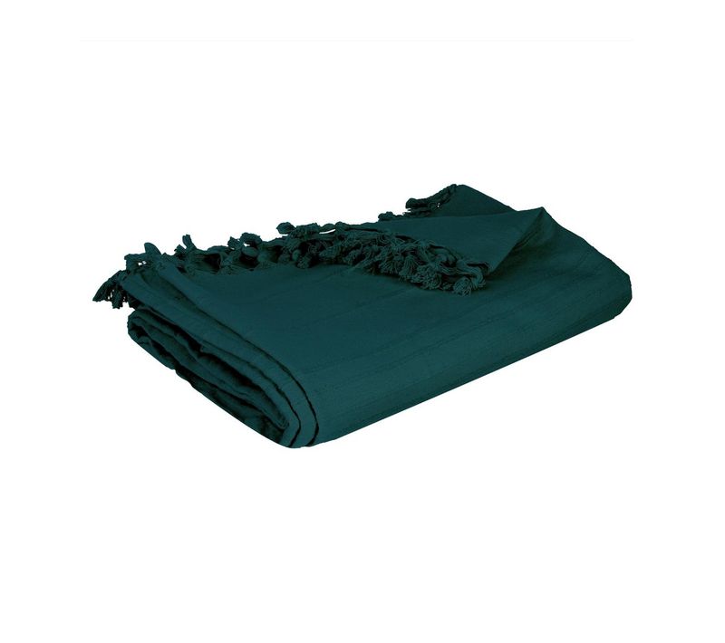 Jeté De Lit 100% Coton Bleu Canard 160 X 220 Cm