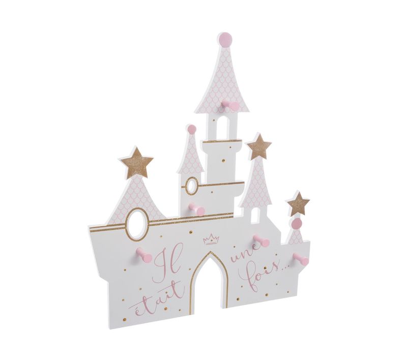 Patère Enfant Chateau 5 Crochets En Bois 40 X 45 Cm