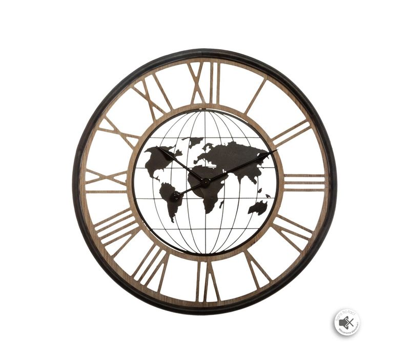 Grande Pendule Murale Silencieuse En Métal Décor Map Monde D 67 Cm