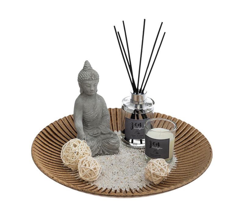 Coffret Senteur Eucalyptus Plateau, Diffuseur, Bougie, Cactus Et Accessoires