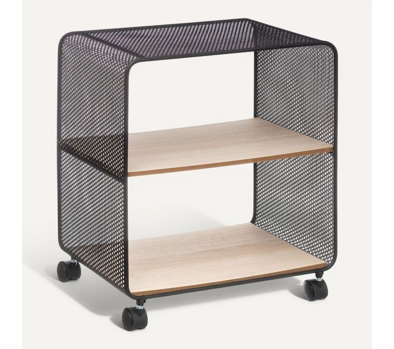 Étagère 2 Cases Sur Roues En Métal Et Bois H 51 Cm