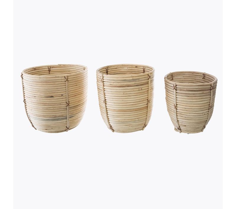 Lot De 3 Pots De Fleurs En Rotin