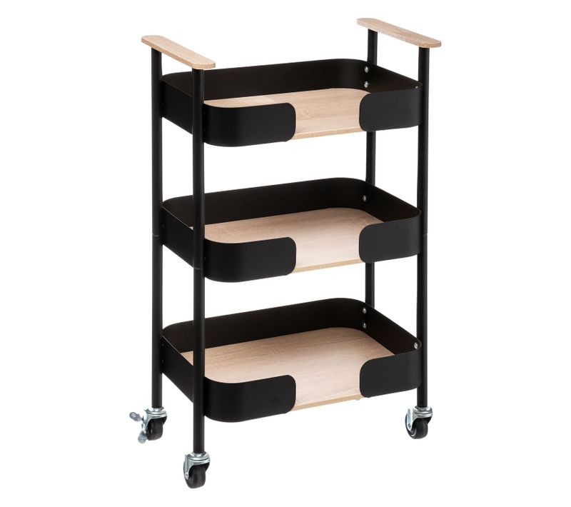 Desserte De Cuisine à Roulettes 3 Paniers Blackwood - Noir