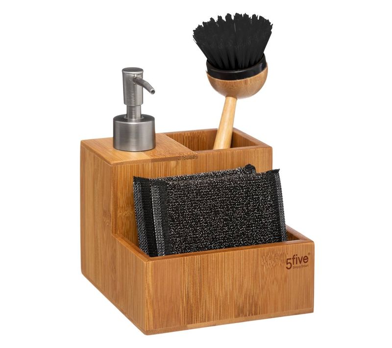 Distributeur à Savon Avec Brosse Éponge Bambou