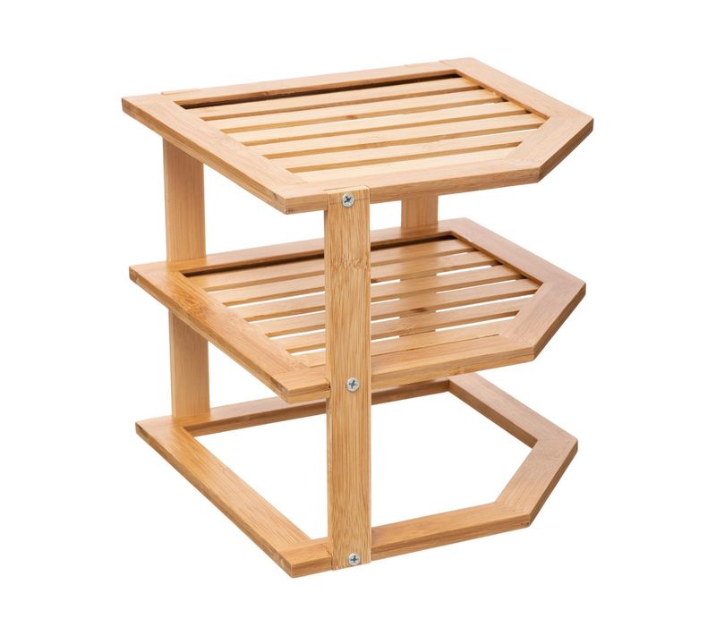Étagère D'angle 2 Niveaux En Bambou H. 25.4 Cm