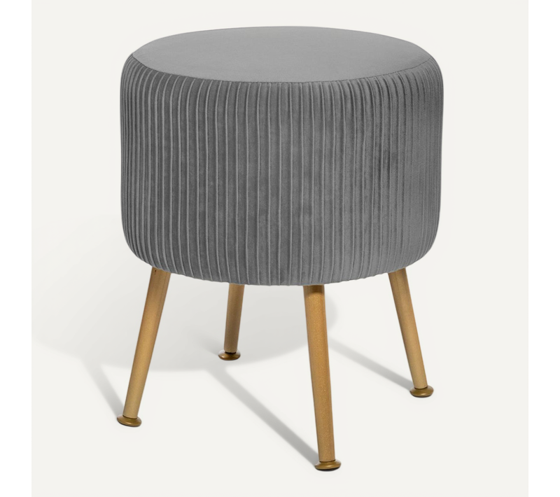 Tabouret En Velours Gris Plissé H 41 Cm